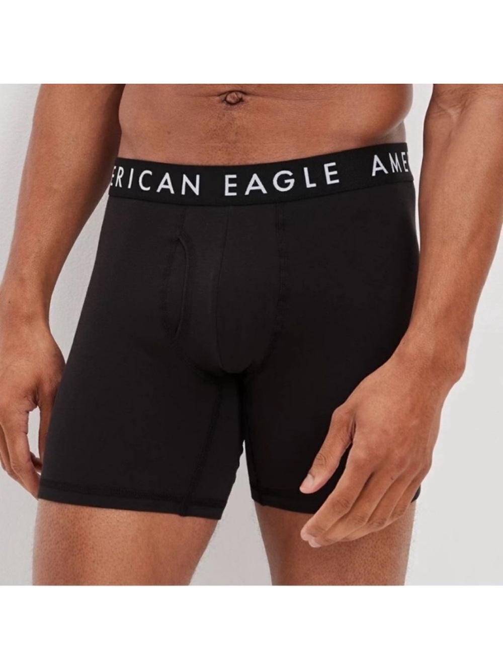 AE Men’s Solid True Black White Logo Classic 6” Boxer Brief